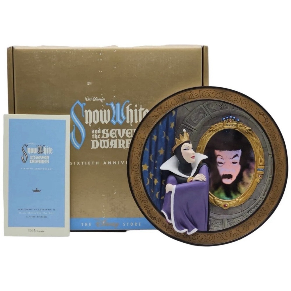 Disney Snow White Evil Queen Magic Mirror 60th Anniversary 3D Plate COA Box